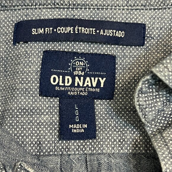 Old Navy Men's Button Down Shirt Slim Fit Chambray Short Sleeve Size Large - Picture 3 of 7